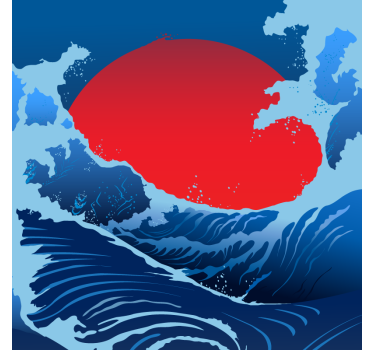 Poster paysages vagues du soleil rouge - TenStickers