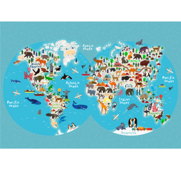 Carte du monde animal poste impression - TenStickers