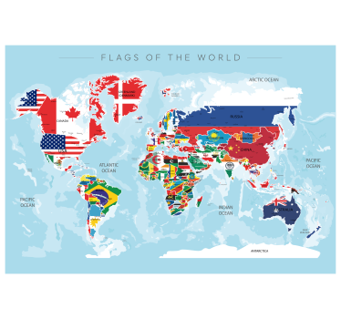Poster carte du monde avec drapeaux - TenStickers