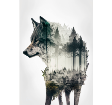 Affiche de conception animale à double exposition de loup - TenStickers