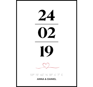 Poster amour personnalisable dates coordonées - TenStickers