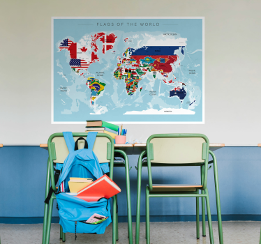 Poster carte du monde avec drapeaux - TenStickers