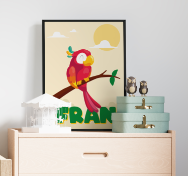 Affiche chambre enfant perroquet rouge personnalisable - TenStickers
