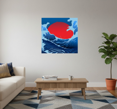 Poster paysages vagues du soleil rouge - TenStickers