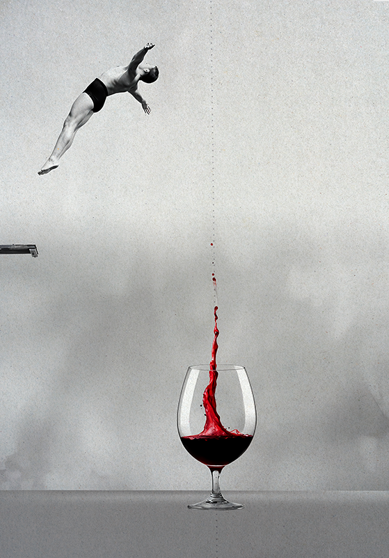 Poster abstrait sauter vers le verre de vin - TenStickers