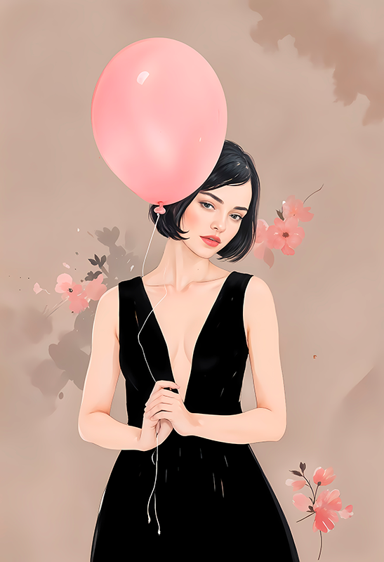 Poster dessin artistique femme avec ballon - TenStickers