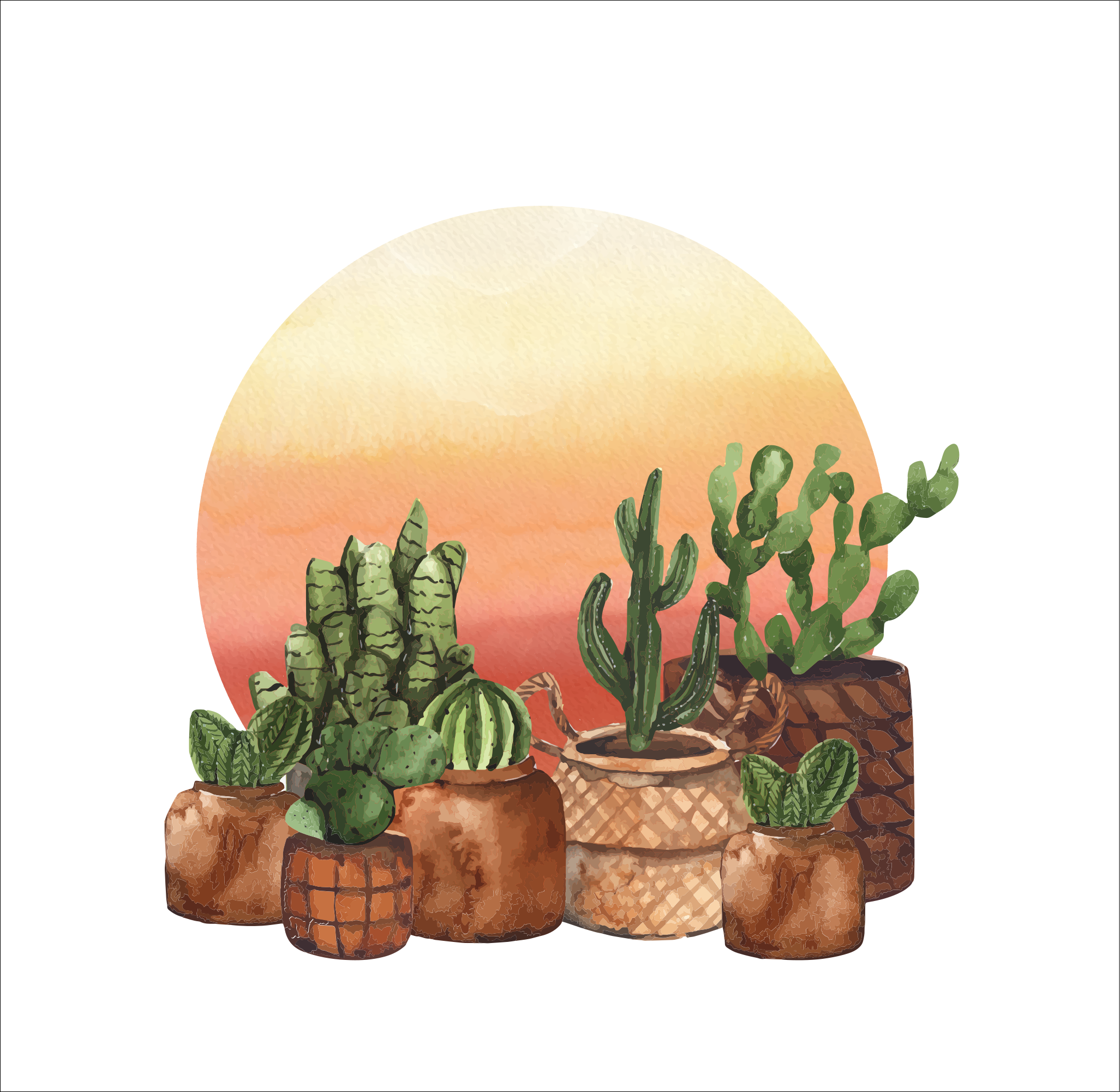 Poster cuisine cactus au coucher de soleil en cercle - TenStickers