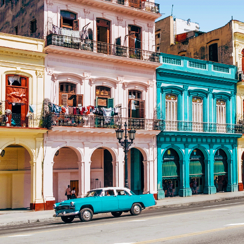 Poster salon design de rue et voiture rose et bleu - TenStickers