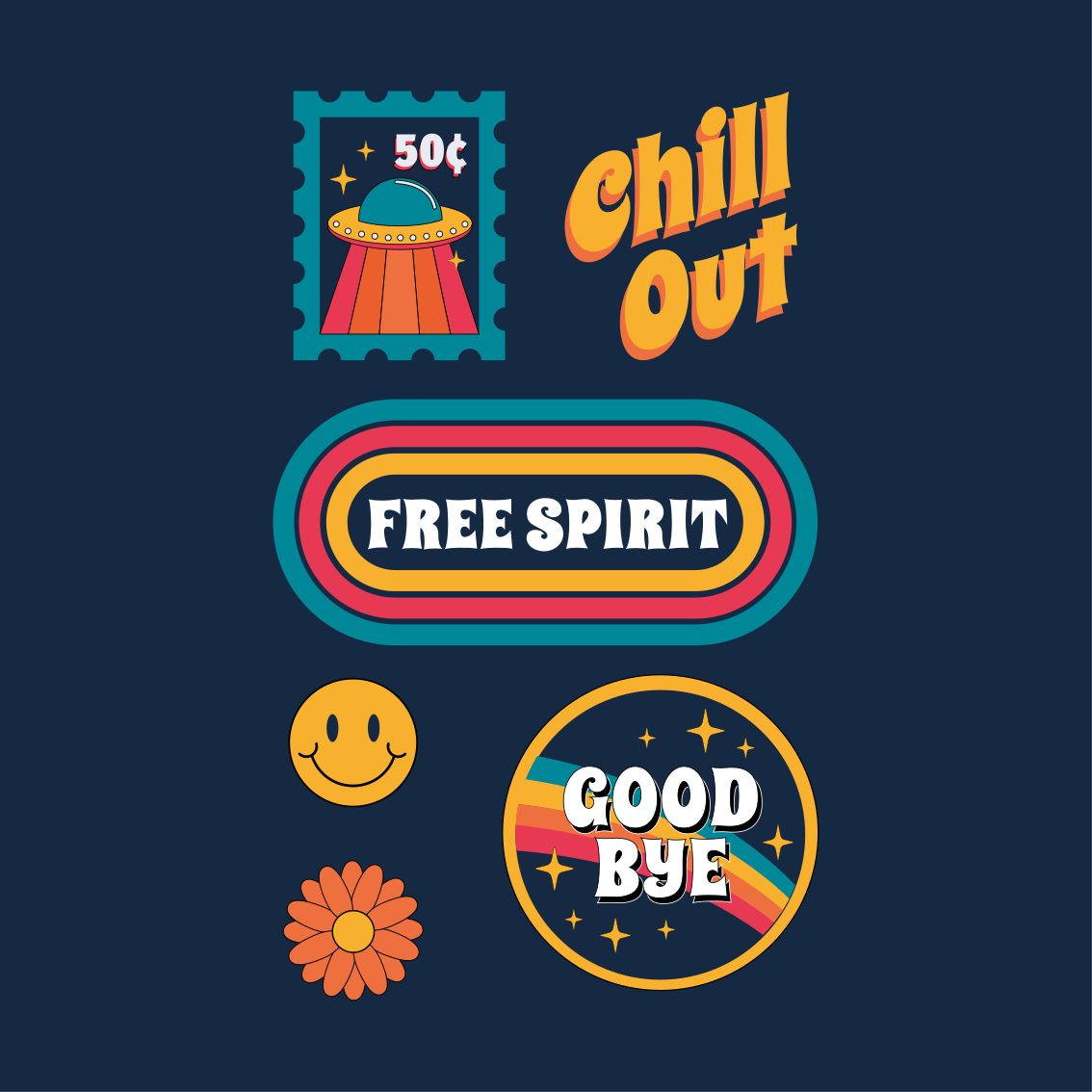 Poster salon ambiance fun et détente 70's - TenStickers