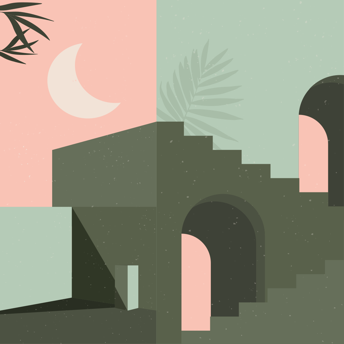 Poster salon formes murales rose et turquoise - TenStickers