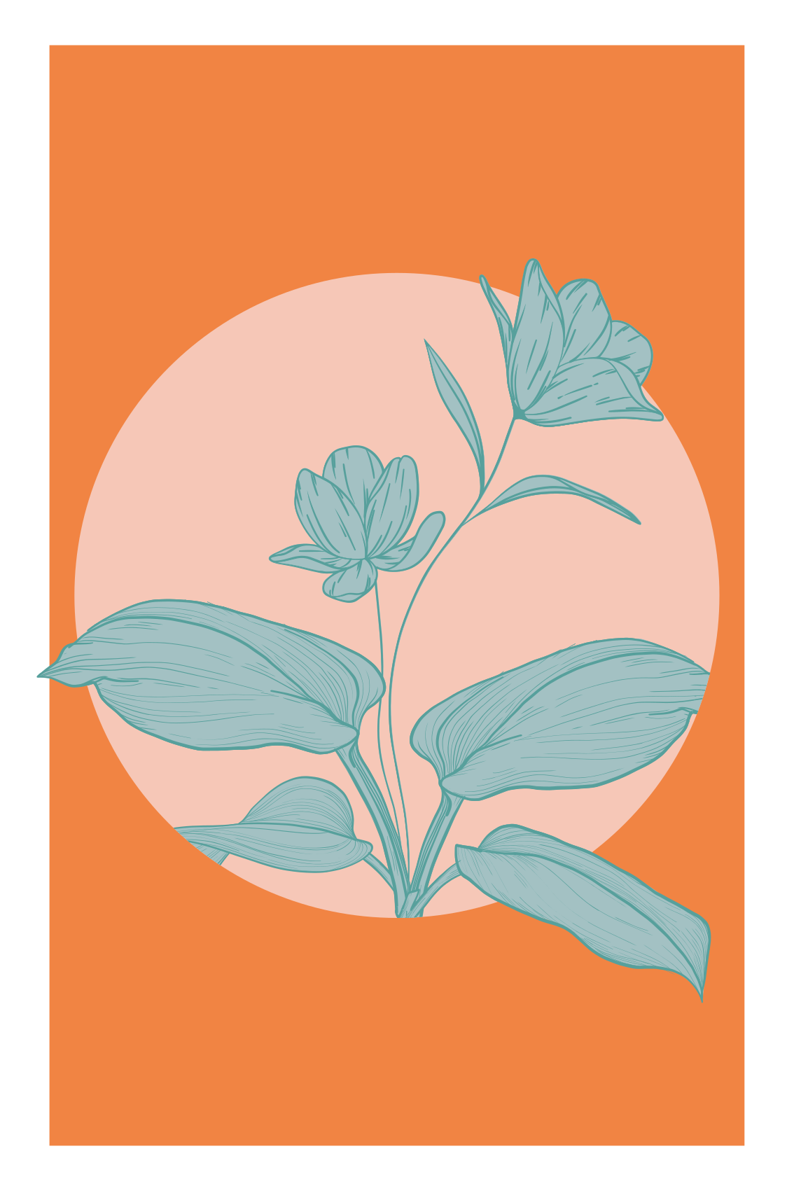 Poster salon fleurs bleues sur formes oranges - TenStickers