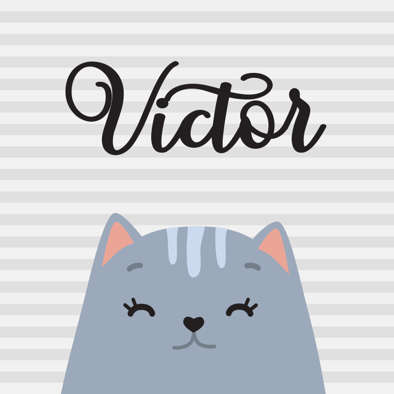 Poster chambre enfant chat nordique avec prénom - TenStickers