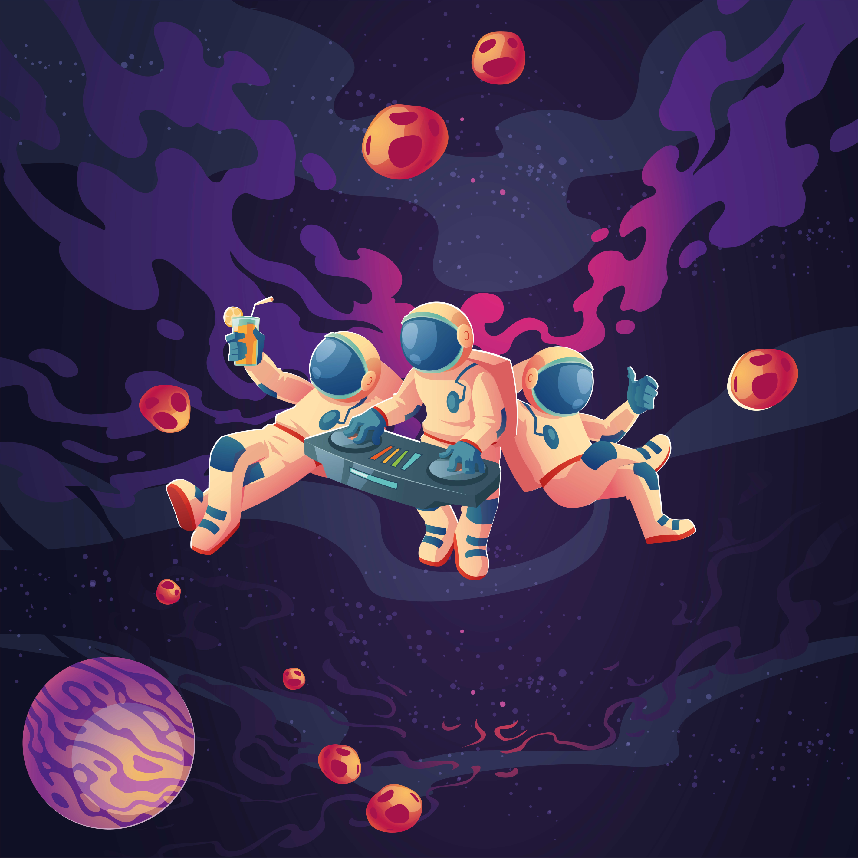 Poster chambre enfant astronautes en dessin animé - TenStickers
