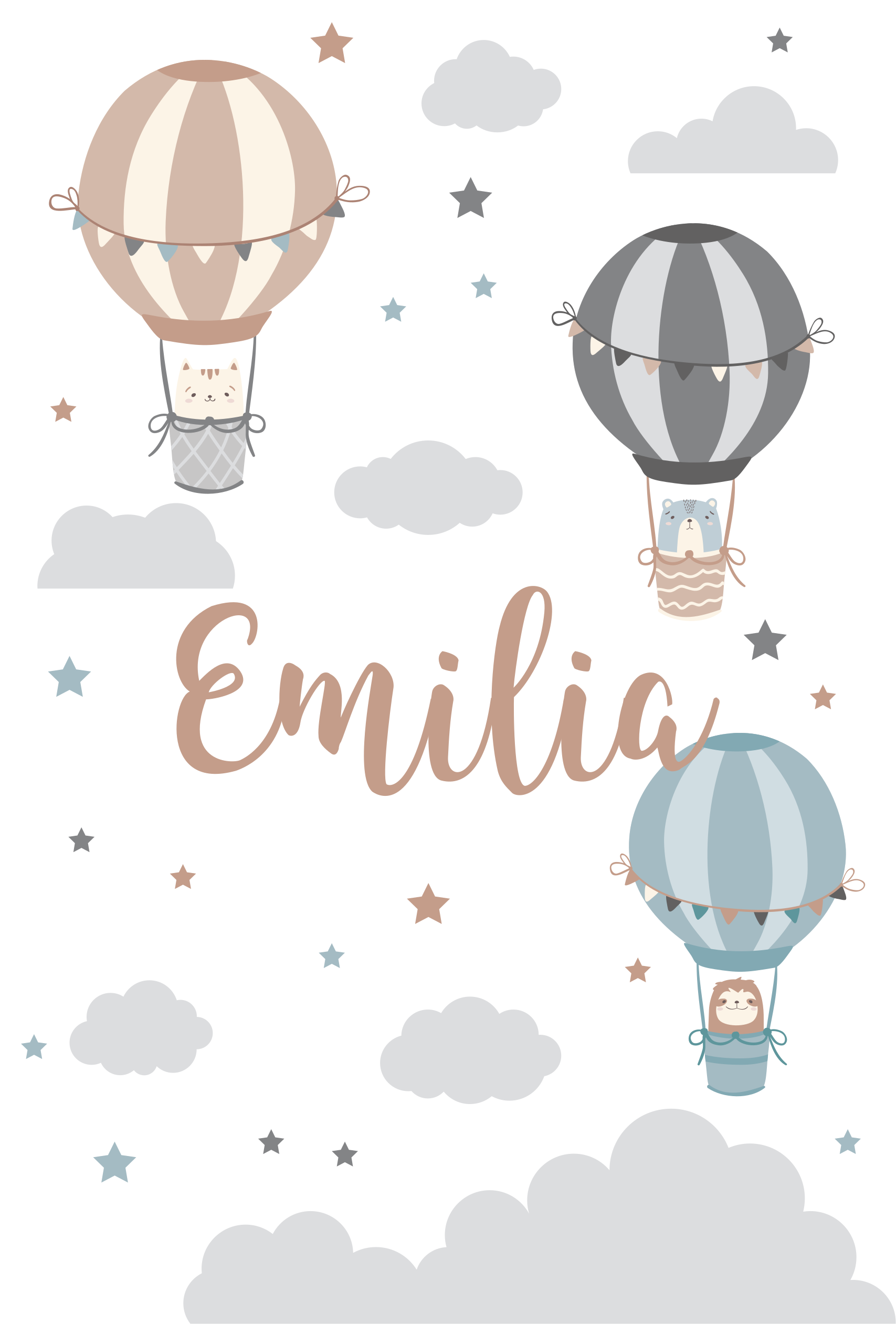 Poster chambre enfant ballons et nuages pastel - TenStickers
