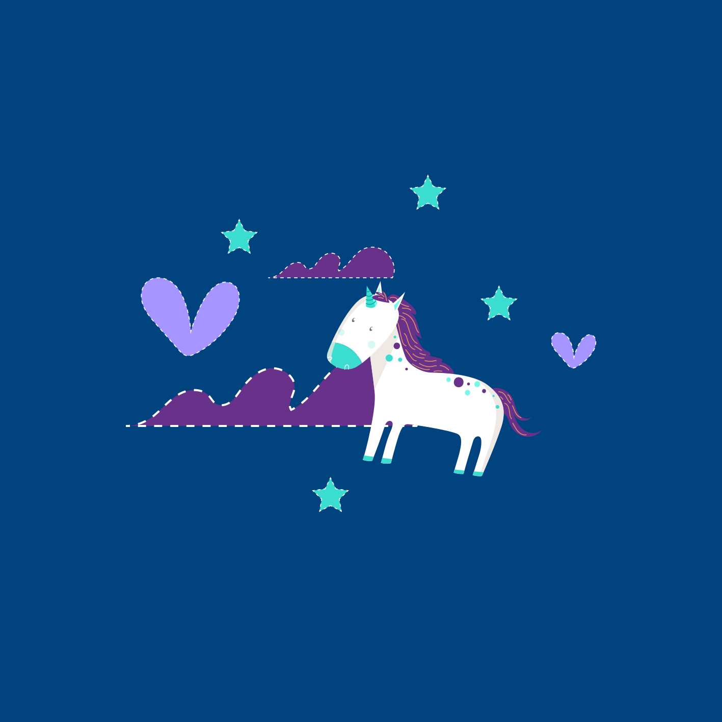 Poster chambre enfant licornes mignonnes nuages étoiles - TenStickers
