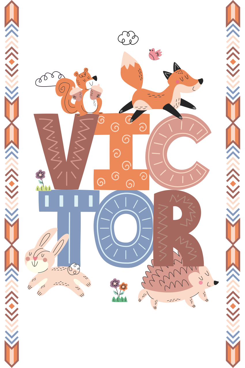 Poster chambre enfant animaux de la forêt avec nom - TenStickers