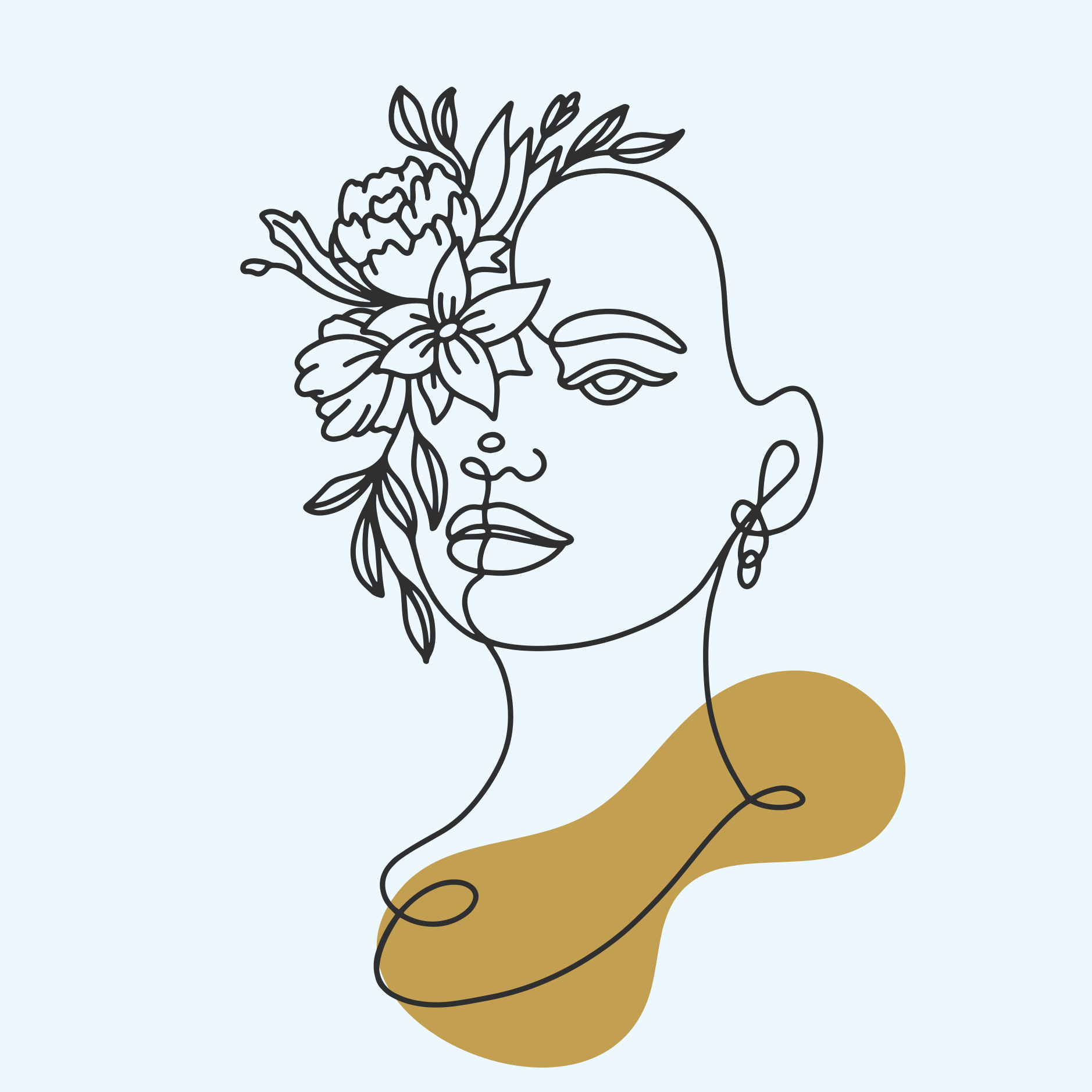 Poster fleurs lignes de femme abstraites - TenStickers