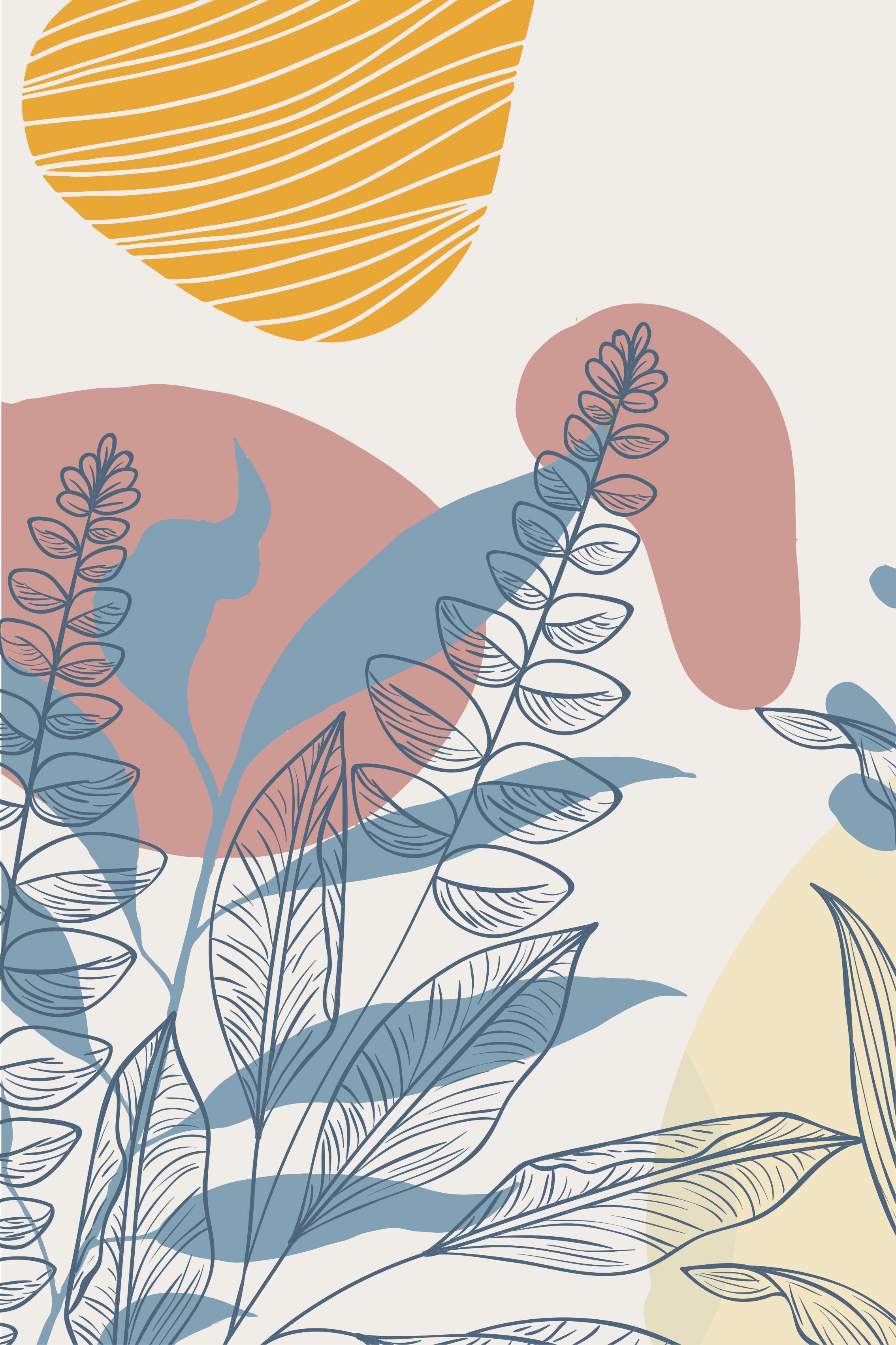 Poster fleurs et plantes feuilles abstraites scandinaves - TenStickers