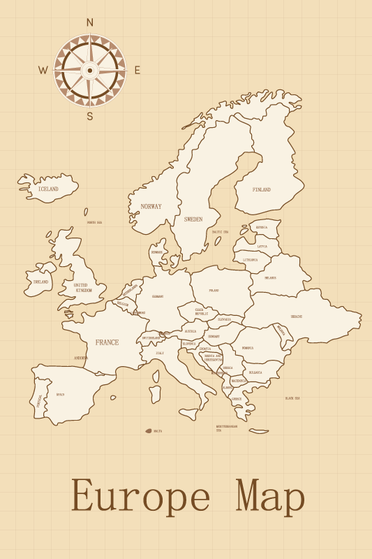 Poster carte du monde europe sur fond beige - TenStickers