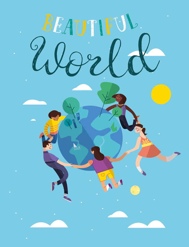 Poster carte du monde illustration harmonieuse - TenStickers