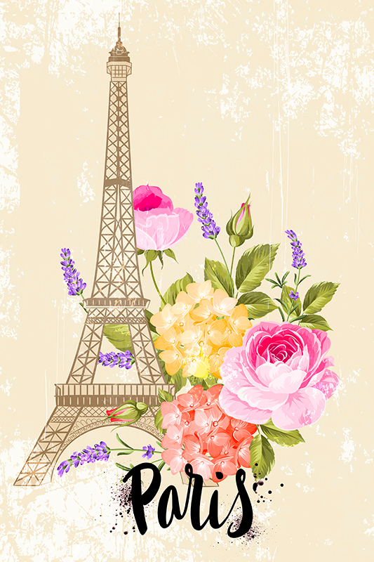Poster villes et pays tour eiffel au printemps - TenStickers