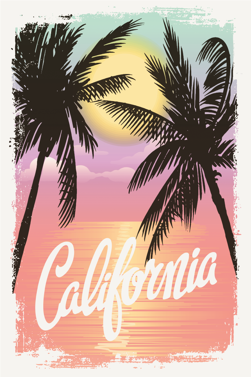 Poster villes et pays vibes de coucher de soleil californien - TenStickers