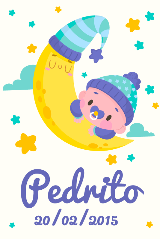 Poster personnalisable bébé endormi sous la lune - TenStickers