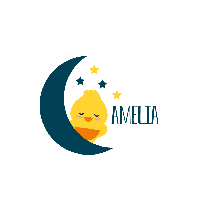 Poster personnalisable poussin endormi lune - TenStickers