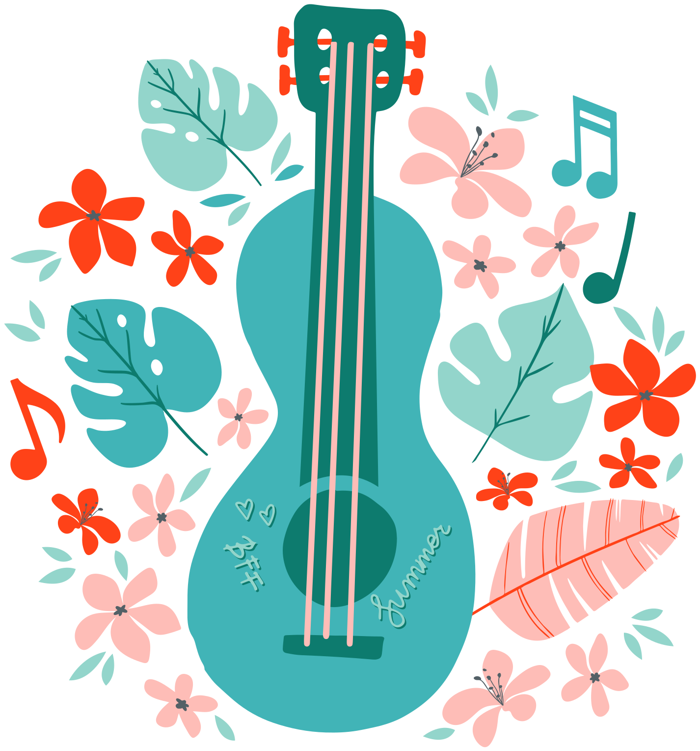 Poster musique guitare avec fleurs - TenStickers