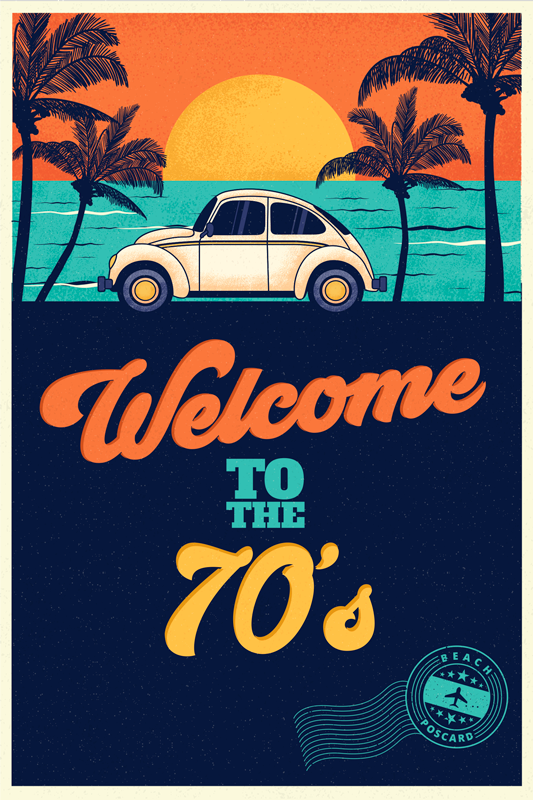 Poster vintage autocollant bienvenue dans les années 70 - TenStickers