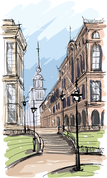 Poster paysages aquarelle parc en ville - TenStickers