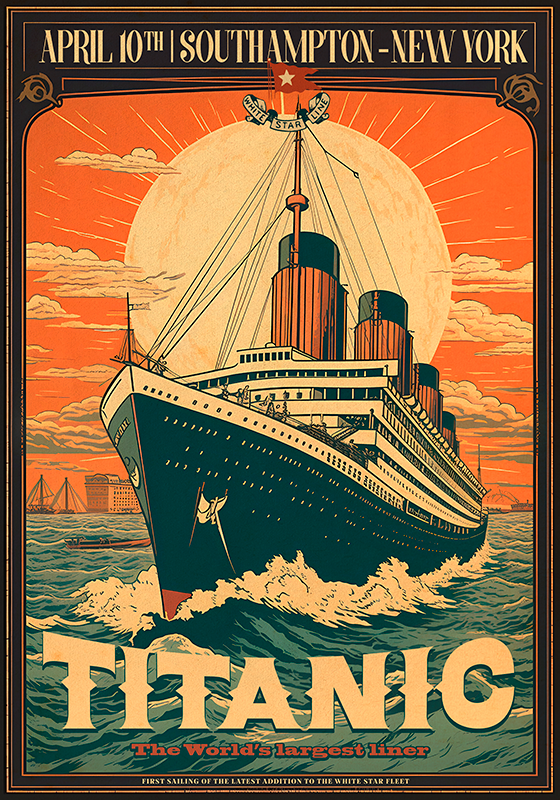 Poster vintage voyage inaugural du titanic - TenStickers
