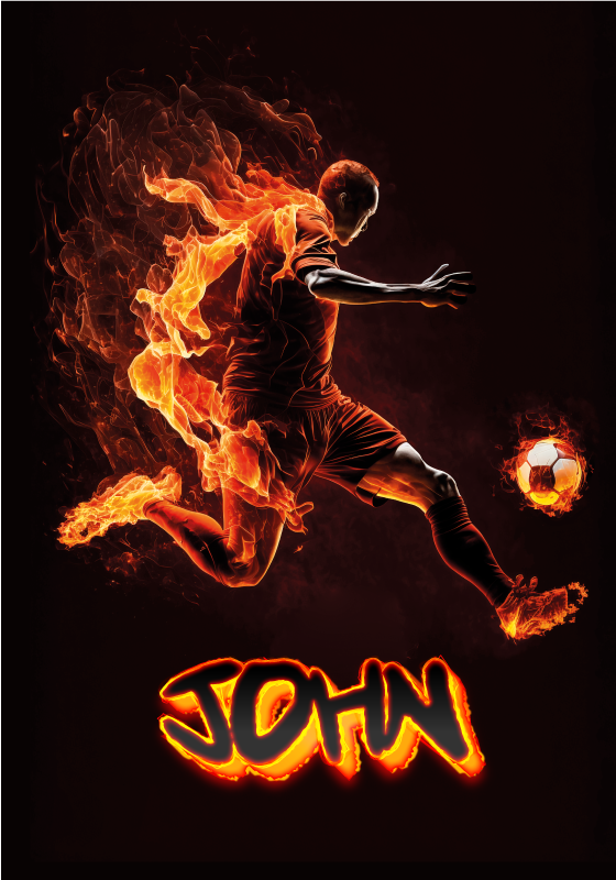 Poster football joueur en flammes - TenStickers