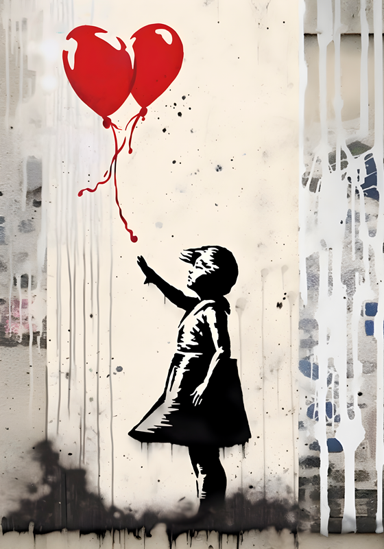 Poster art peinture murale fille avec ballons - TenStickers