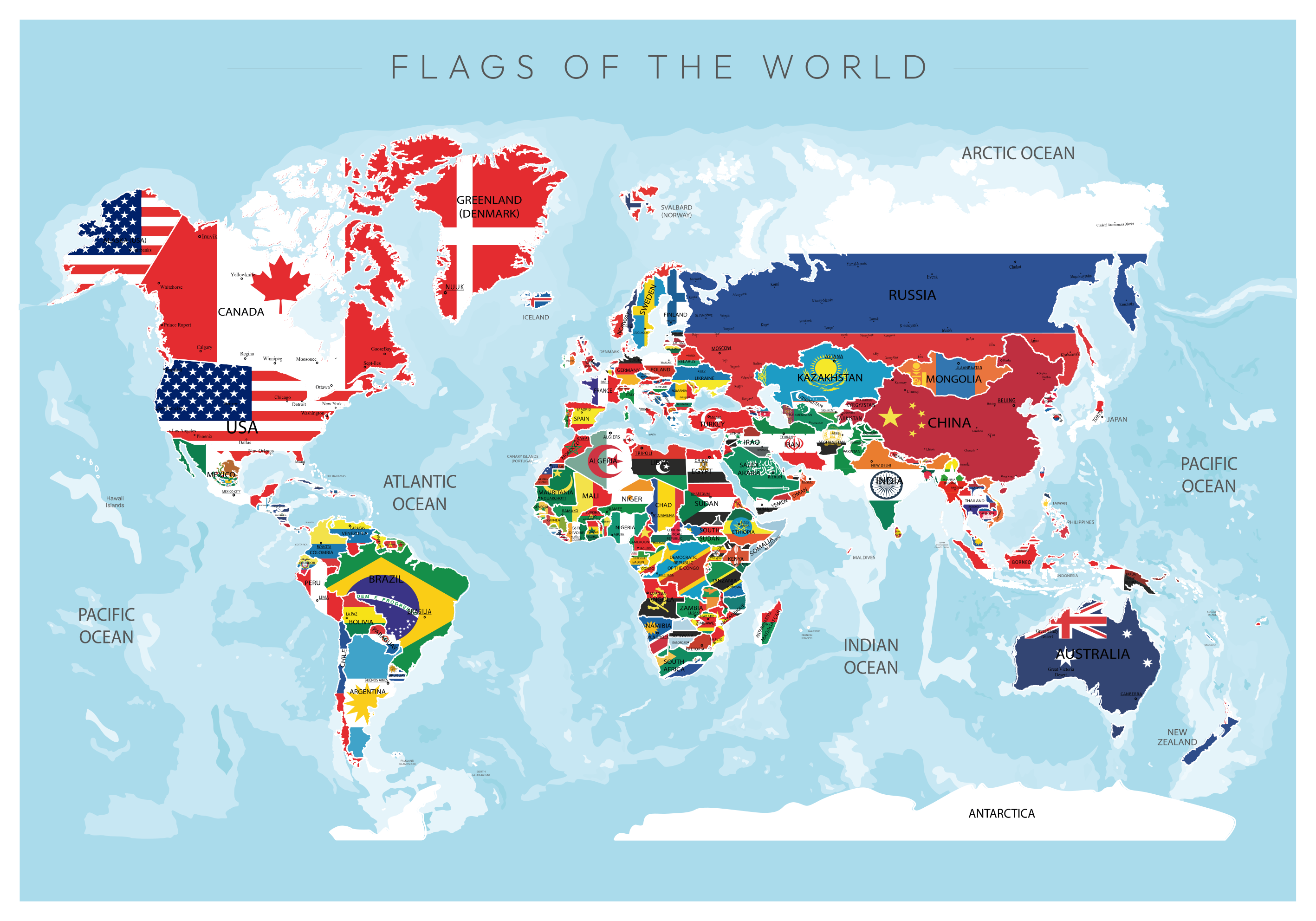 Poster carte du monde avec drapeaux - TenStickers
