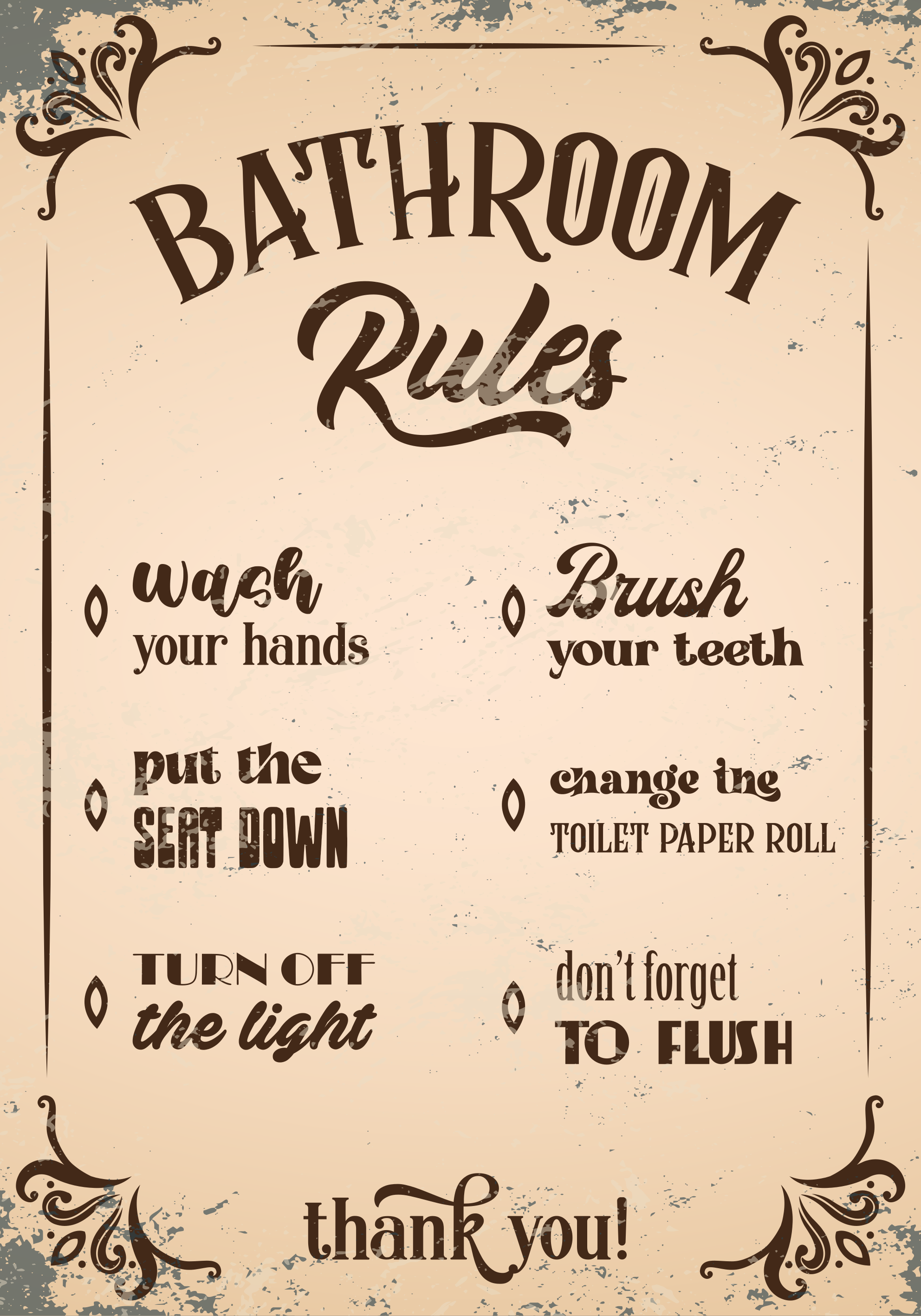 Affiche vintage de règles de salle de bain - TenStickers