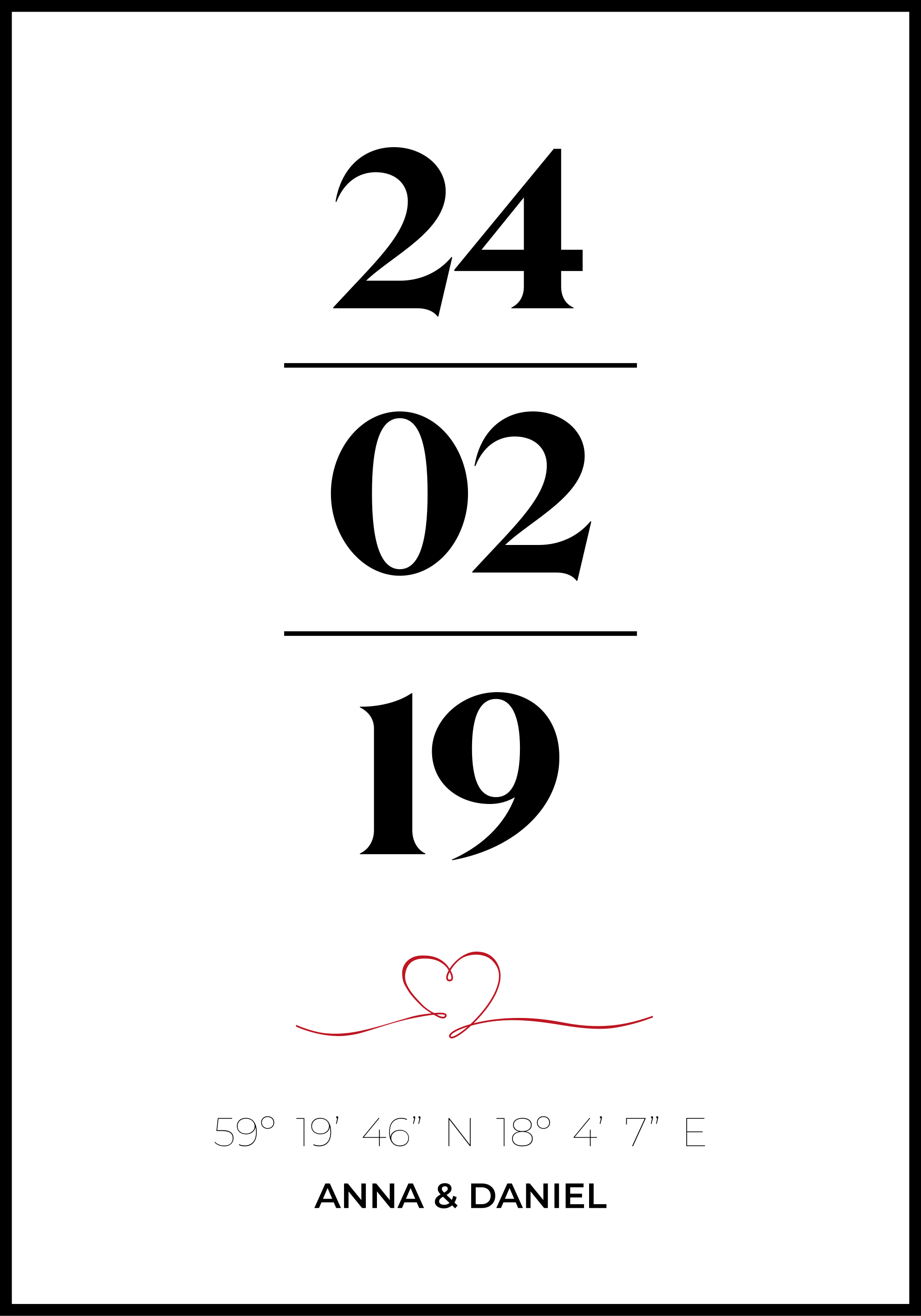 Poster amour personnalisable dates coordonées - TenStickers