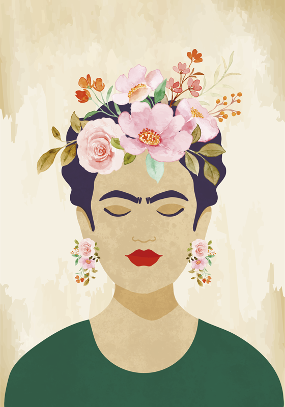 Poster art femme avec des fleurs - TenStickers