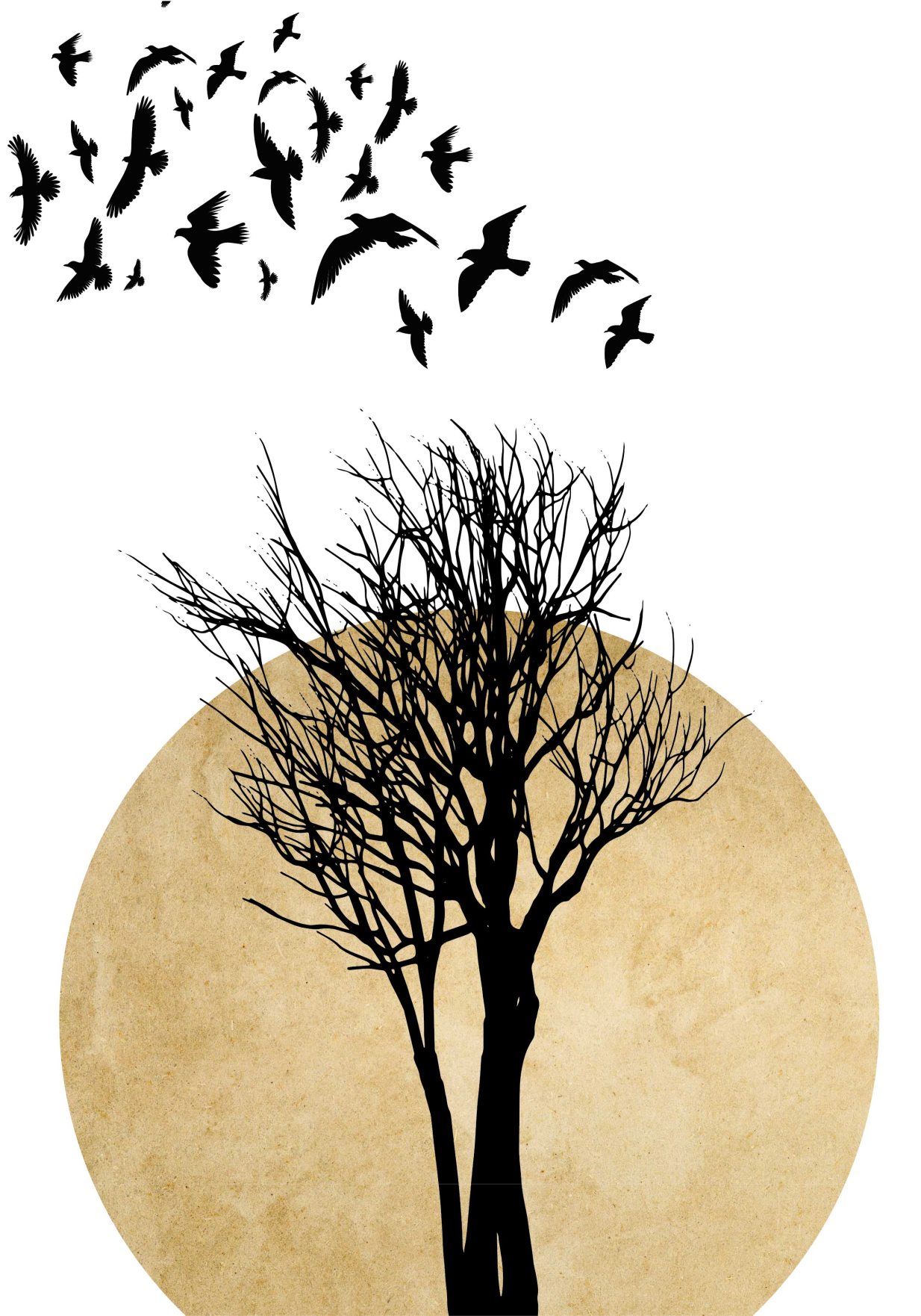Poster silhouette d'arbre avec oiseaux - TenStickers