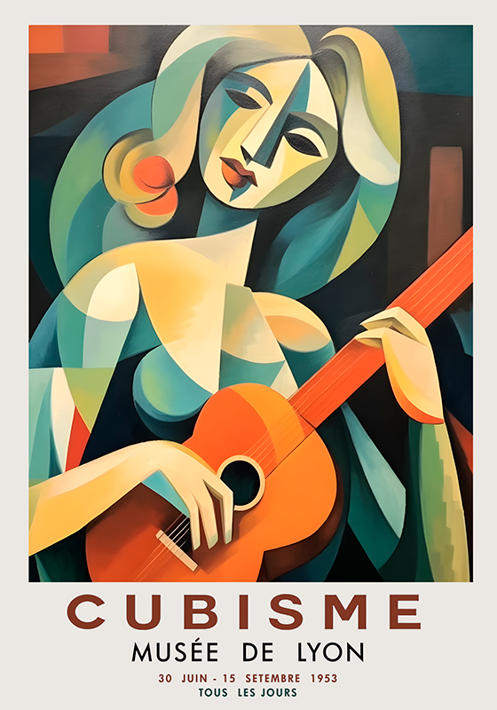Poster art portrait cubiste femme avec guitare - TenStickers