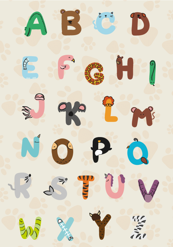 Poster chambre enfant alphabet lettres animaux - TenStickers