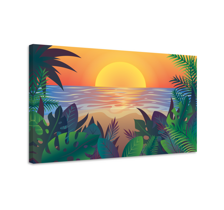 Tableau paysage Soleil rétro bearch - TenStickers