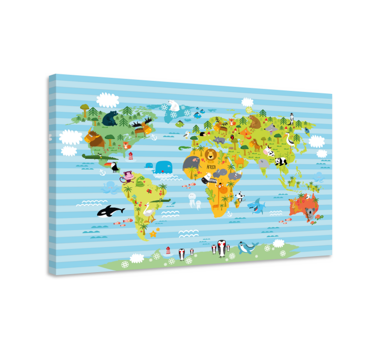 Tableau carte du monde Animaux - TenStickers