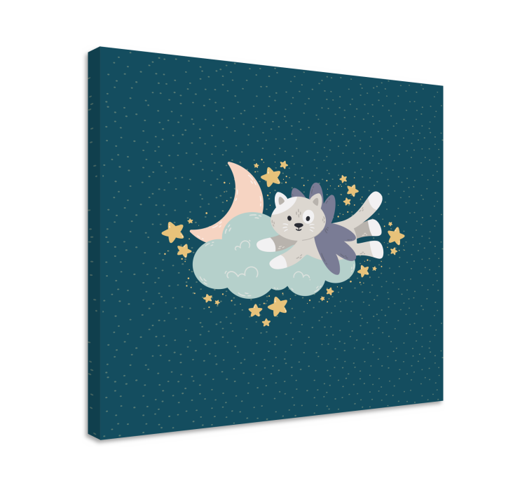Tableau chambre bébé Chat et lune - TenStickers