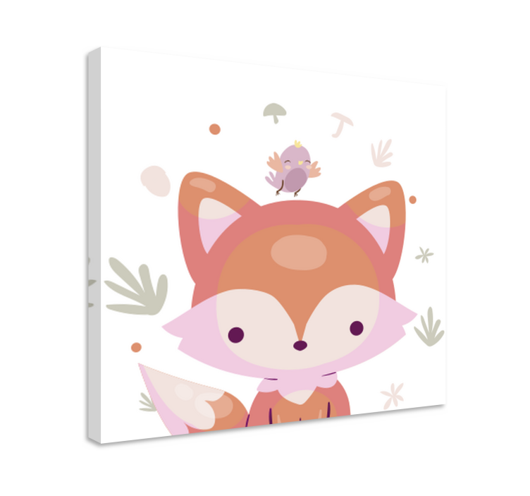 Tableau bébé renard et oiseau rose mignons - TenStickers
