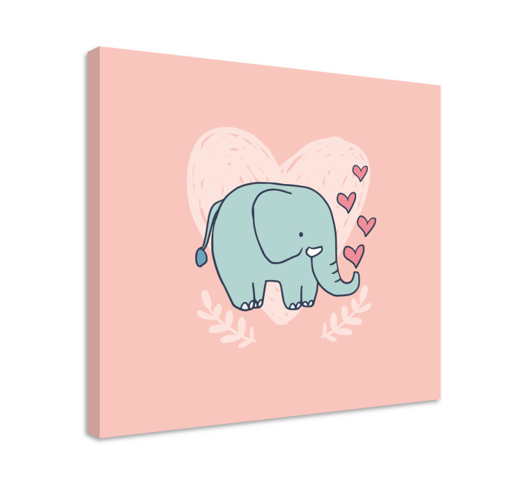 Tableau éléphant souffle cœurs avec sa trompe - TenStickers