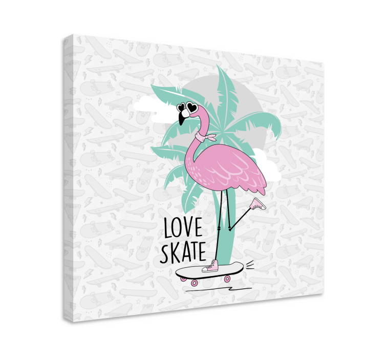 Tableau animaux flamant rose en skateboard - TenStickers