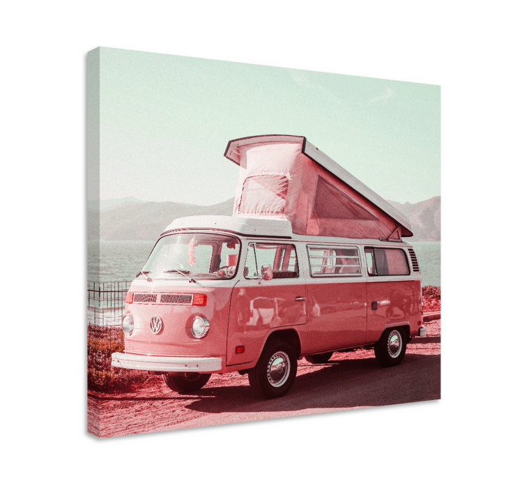 Tableau vintage Camionnette vintage rose - TenStickers