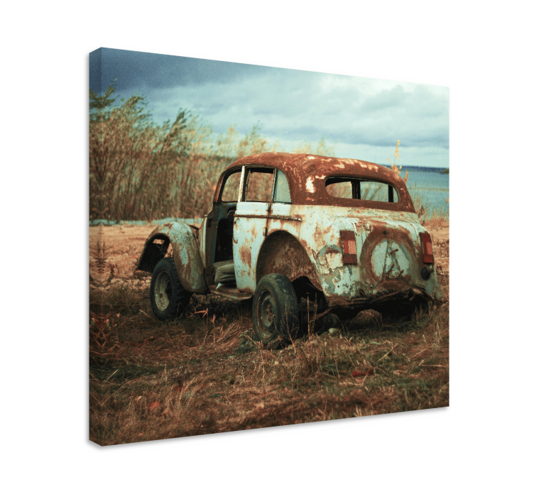 Tableau vintage Vieille voiture sale dans les champs - TenStickers
