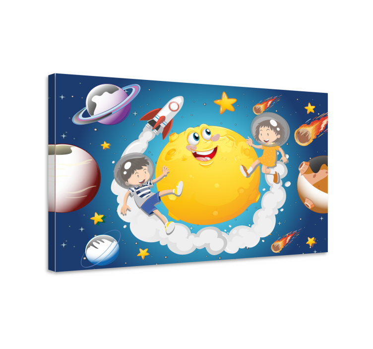 Tableau enfant Dessin animé enfants jouant dans l'espace - TenStickers